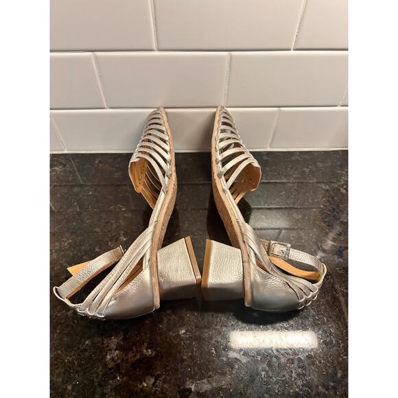 Josh Metallic Silver Woven Leather Slingback Heeled Sandals Party Y2K Size 37 - Picture 7 of 10
